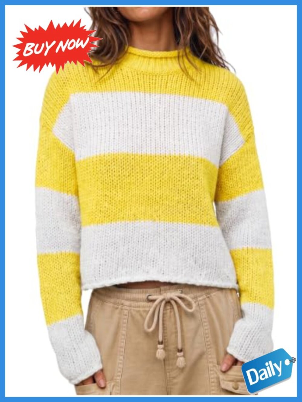 Women's Striped Mock Neck Cropped Sweater Pullover Long Sleeve Knit Top